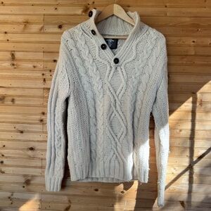 Sweater Cable Knit Lambswool Cream Women’s Sz Large L.O.G.G. H&M Academia Scandi